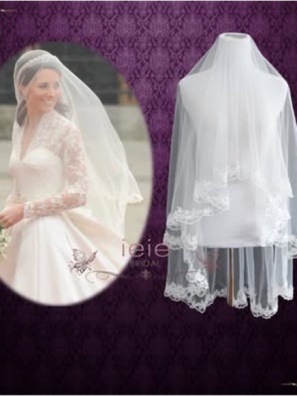 Two-Tier Lace Edge Bridal Veil in White